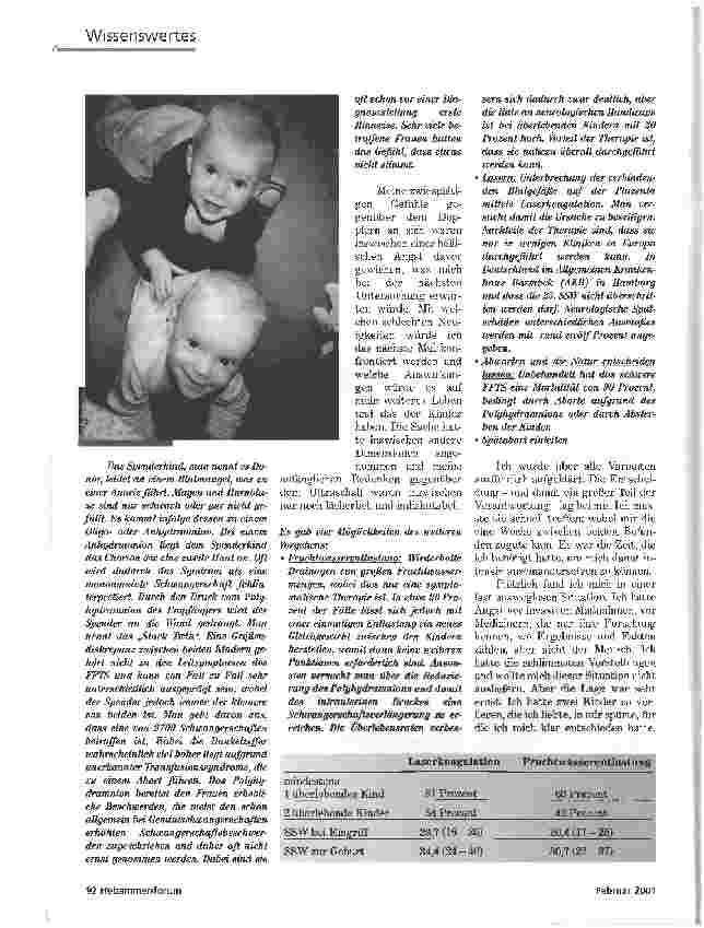 Vorschauseite 2: EIN ZWILLING KOMMT SELTEN ALLEIN...DAS ZWILLINGSTRANSFUSIONSSYNDROM