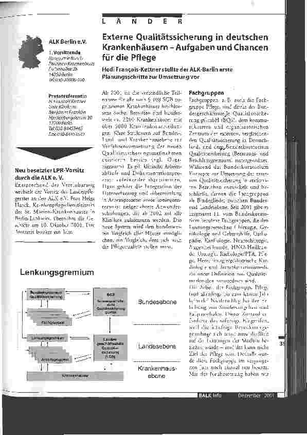 Vorschauseite 1: Externe Qualitätssicherung in deutschen Krankenhäusern - Aufgaben und Chancen für die Pflege