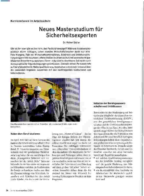 Vorschauseite 1: Karrierechance im ArbeitsschutzNeues Masterstudium für Sicherheitsexperten