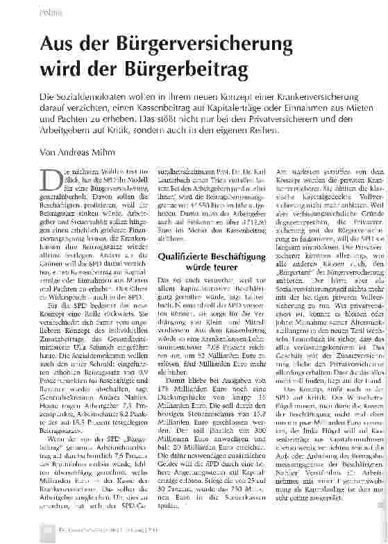 Vorschauseite 1: Aus der Bürgerversicherung wird der Bürgerbeitrag