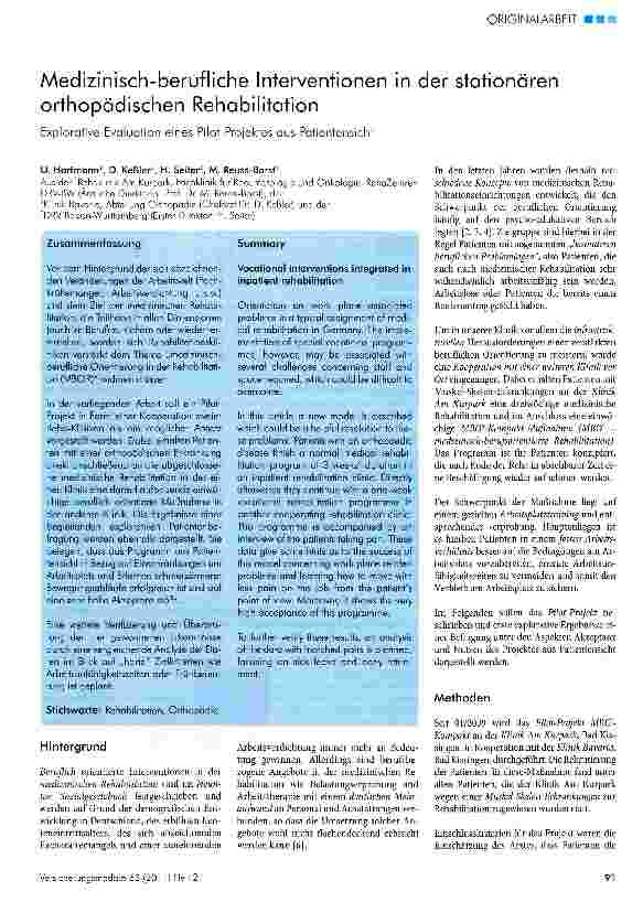 Vorschauseite 1: Medizinisch-berufliche Interventionen in der stationären orthopädischen Rehabilitation