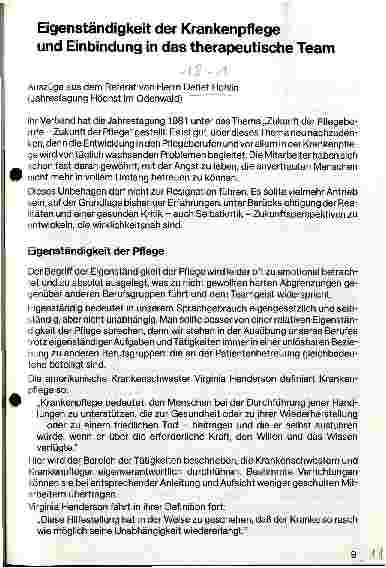 Vorschauseite 1: Eigenständigkeit der Krankenpflege und Einbindung in das therapeutische Team