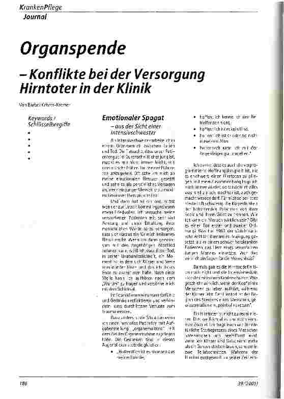Vorschauseite 1: Organspende - Konflikte bei der Versorgung Hirntoter in der Klinik