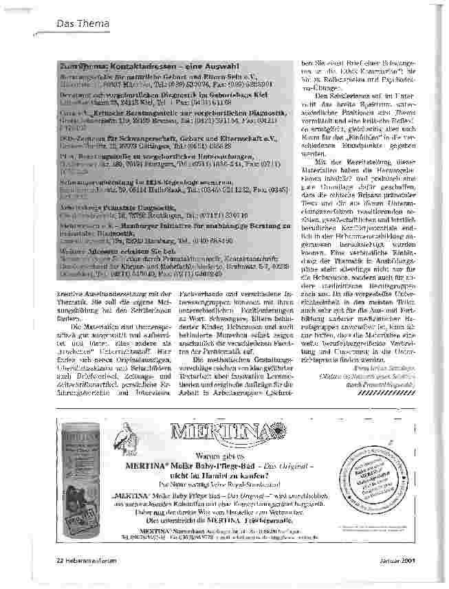 Vorschauseite 2: UNTERRICHTSMATERIALIEN PRÄNATALDIAGNOSTIK UND HEBAMMENARBEIT