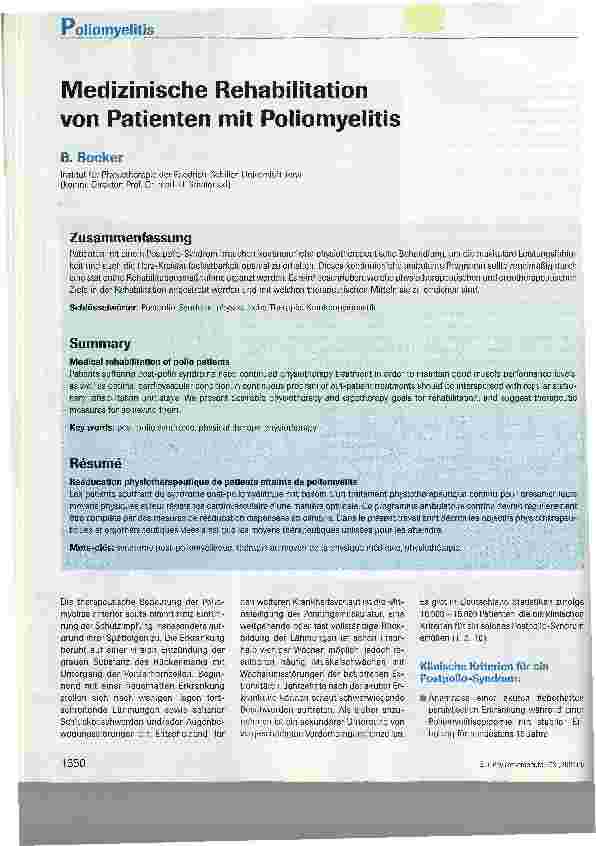 Vorschauseite 1: Medizinische Rehabilitation von Patienten mit Poliomyelitis
