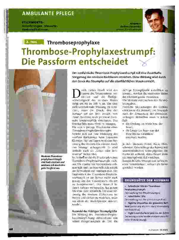 Vorschauseite 1: Thrombose-Prophylaxestrumpf: Die Passform entscheidet 2. Teil, Thromboseprophylaxe