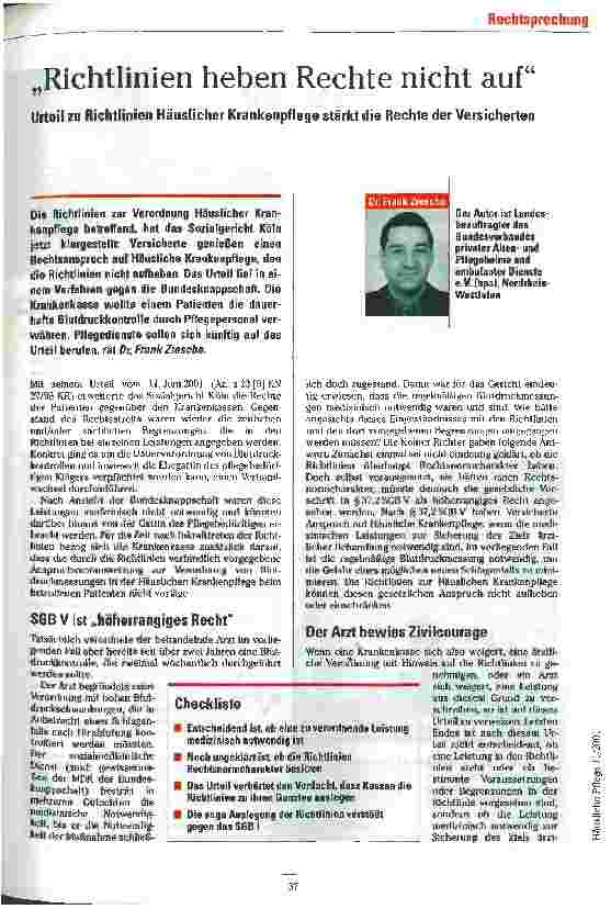 Vorschauseite 1: Richtlinien heben Rechte nicht auf Urteil zu Richtlinien Häuslicher Krankenpflege stärkt die Rechte der Versicherten