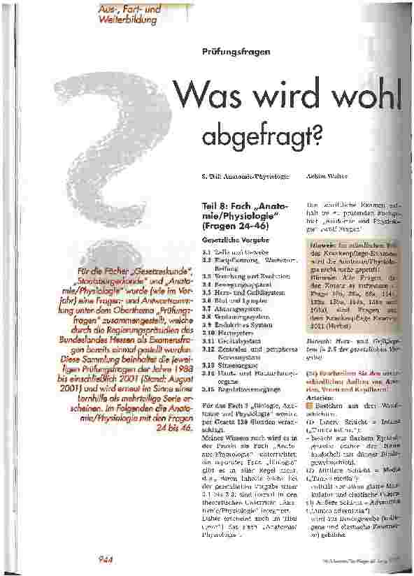Vorschauseite 1: Was wird wohl abgefragt? Prüfungsfragen 8. Teil: Anatomie/Physiologie