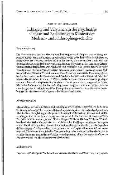 Vorschauseite 1: Erklären und Verstehen in der Psychiatrie Genese und Bedeutung im Kontext der Medizinund Philosophiegeschichte