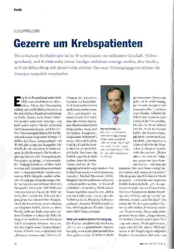 Vorschauseite 1: Gezerre um Krebspatienten