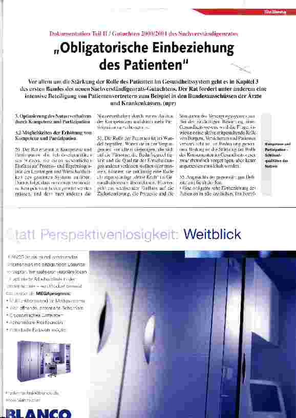 Vorschauseite 1: Obligatorische Einbeziehung des Patienten Dokumentation Teil II / Gutachten 2000/2001 des Sachverständigenrates