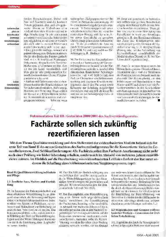 Vorschauseite 2: Obligatorische Einbeziehung des Patienten Dokumentation Teil II / Gutachten 2000/2001 des Sachverständigenrates