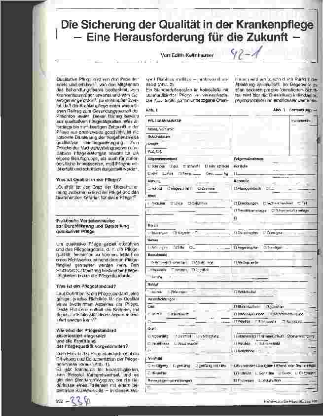 Vorschauseite 1: Die Sicherung der Qualität in der Krankenpflege - Eine Herausforderung für die Zukunft -