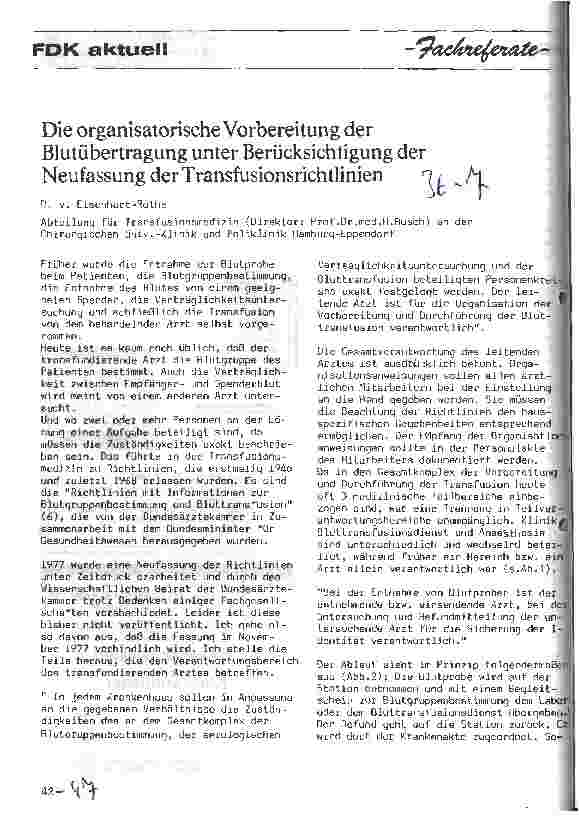 Vorschauseite 1: Die organisatorische Vorbereitung der Blutübertragung unter Berücksichtigung der Neufassung der Transfusionsrichtlinien