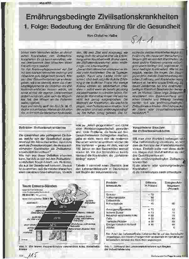 Vorschauseite 1: Ernährungsbedingte Zivilisationskrankheiten 1. Folge: Bedeutung der Ernährung für die Gesundheit