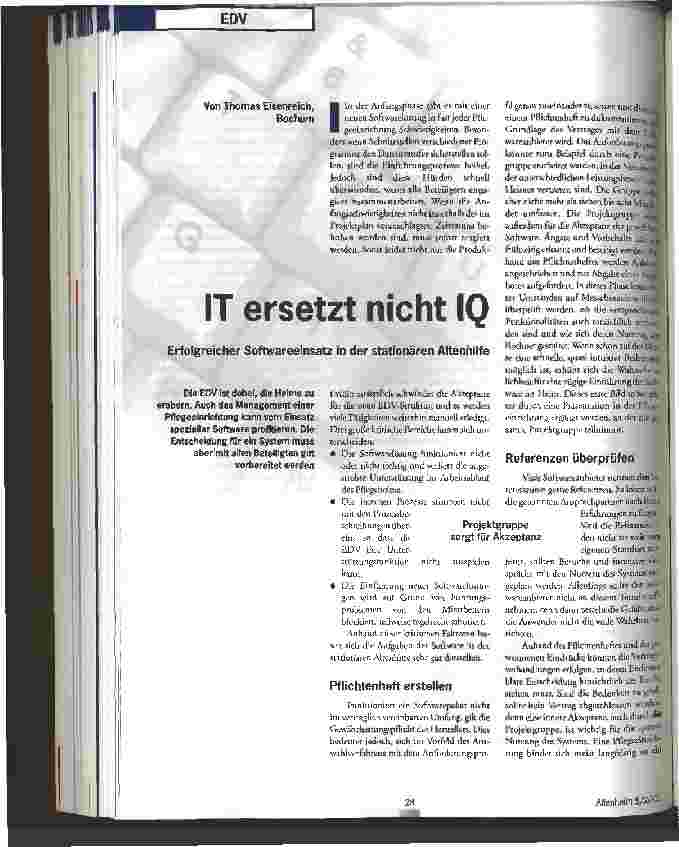 Vorschauseite 1: IT ersetzt nicht IQ Erfolgreicher Softwareeinsatz in der stationären Altenhilfe
