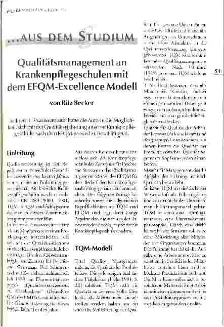 Vorschauseite 1: Qualitätsmanagement an Krankenpflegeschulen mit dem EFQM-Excellence Modell