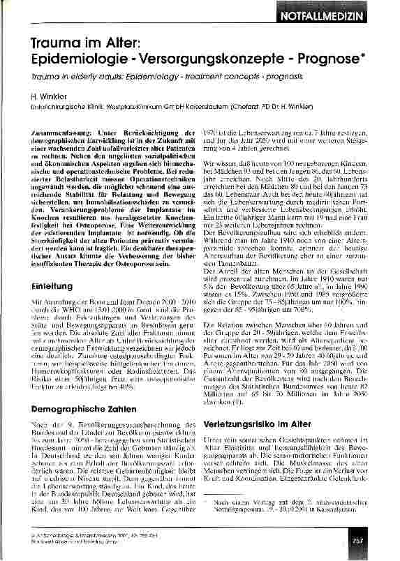 Vorschauseite 1: Trauma im Alter Epidemiologie - Versorgungskonzepte - Prognose