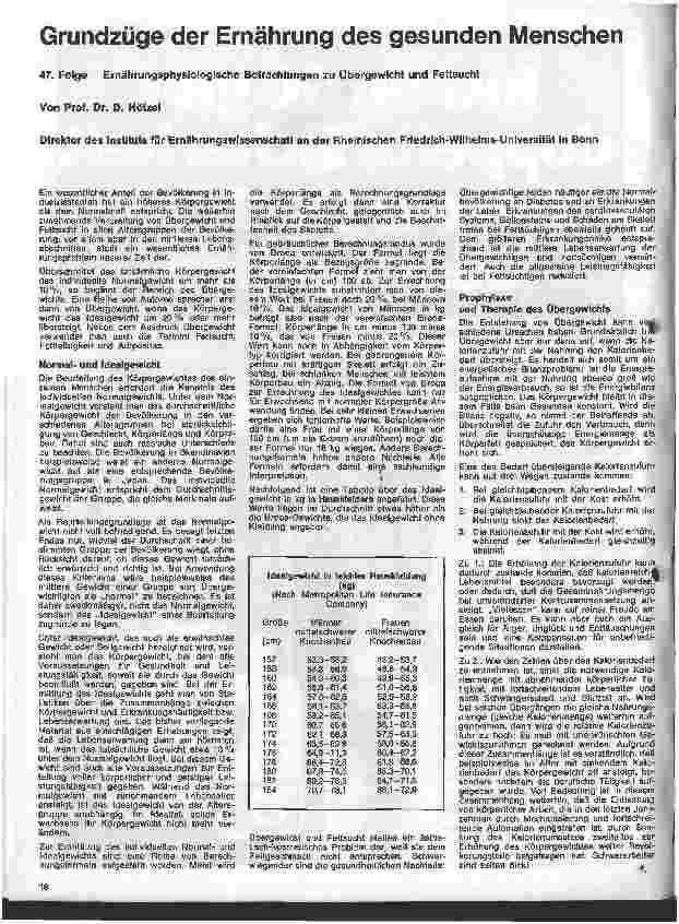 Vorschauseite 1: Grundzüge der Ernährung des gesunden Menschen 47. Folge: Ernährungsphysiologische Betrachtung zu Übergewicht