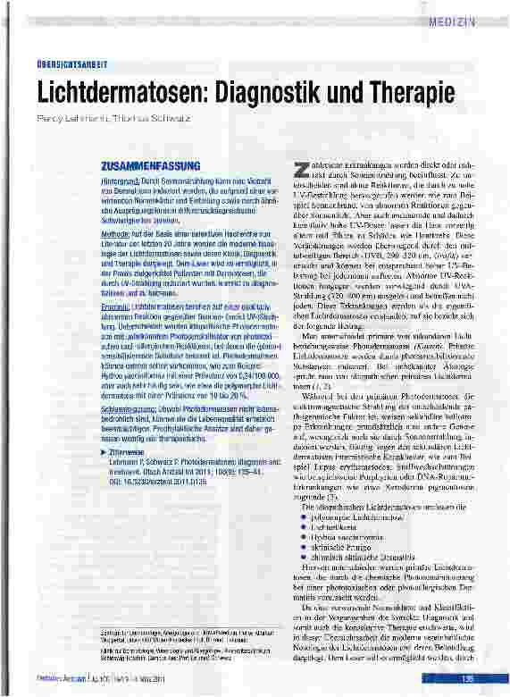 Vorschauseite 1: Lichtdermatosen: Diagnostik und Therapie