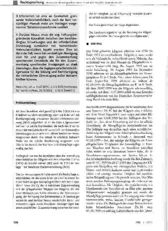 Vorschauseite 2: Infektion einer AltenpfLegehelferin mit dem Hepatitis-C Virus (HCV) als BerufskrankheitSGB V § 37 Abs. 2, § 92 Abs. 1; SGB XII § 55, § 75 Abs. 3; GG Art. 19 Abs. 4