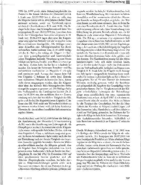 Vorschauseite 3: Infektion einer AltenpfLegehelferin mit dem Hepatitis-C Virus (HCV) als BerufskrankheitSGB V § 37 Abs. 2, § 92 Abs. 1; SGB XII § 55, § 75 Abs. 3; GG Art. 19 Abs. 4