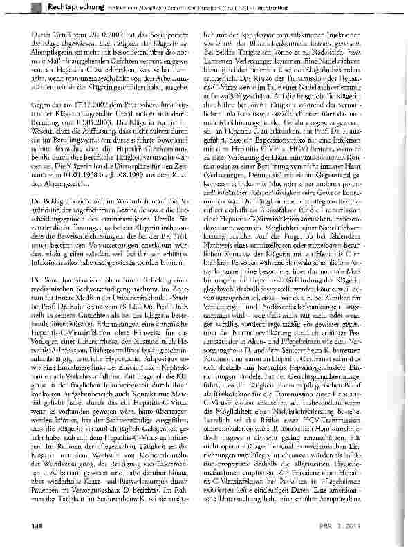Vorschauseite 4: Infektion einer AltenpfLegehelferin mit dem Hepatitis-C Virus (HCV) als BerufskrankheitSGB V § 37 Abs. 2, § 92 Abs. 1; SGB XII § 55, § 75 Abs. 3; GG Art. 19 Abs. 4