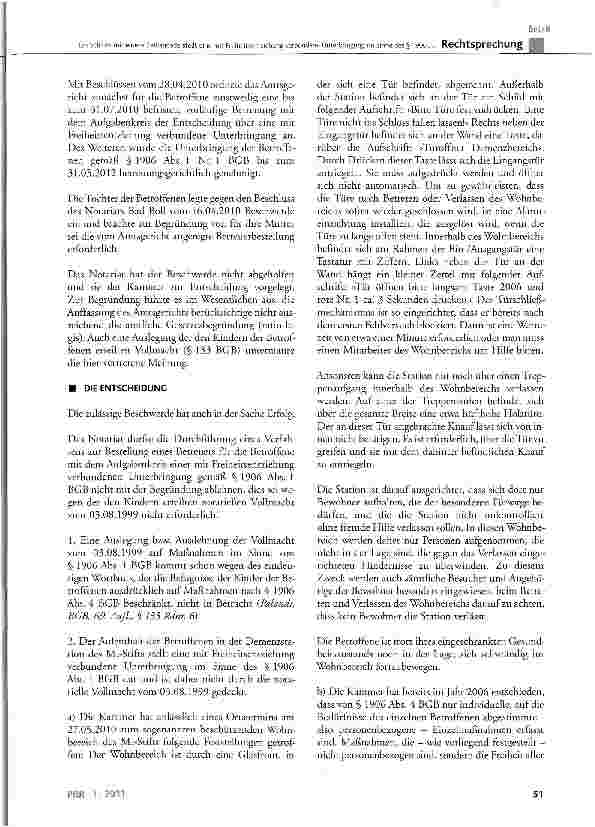 Vorschauseite 3: Ein Schloss mit einem Zahlencode stellt eine mit Freiheitsentziehung verbundene Unterbringung im Sinne des §1906 Abs. 1 BGB dar