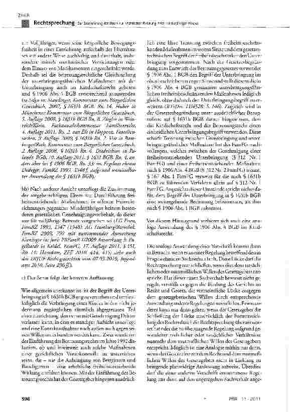 Vorschauseite 3: Zur Zustimmung der Eltern zur nächtlichen Fixierung ihres minderjährigen KindesBGB § 1631b, §1906 Abs. 4