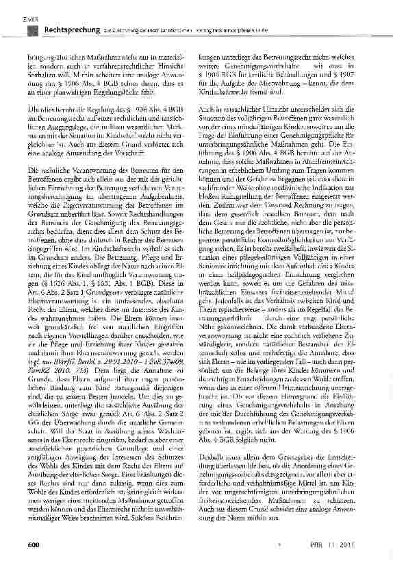 Vorschauseite 5: Zur Zustimmung der Eltern zur nächtlichen Fixierung ihres minderjährigen KindesBGB § 1631b, §1906 Abs. 4