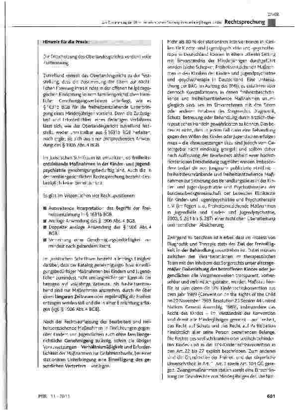 Vorschauseite 6: Zur Zustimmung der Eltern zur nächtlichen Fixierung ihres minderjährigen KindesBGB § 1631b, §1906 Abs. 4