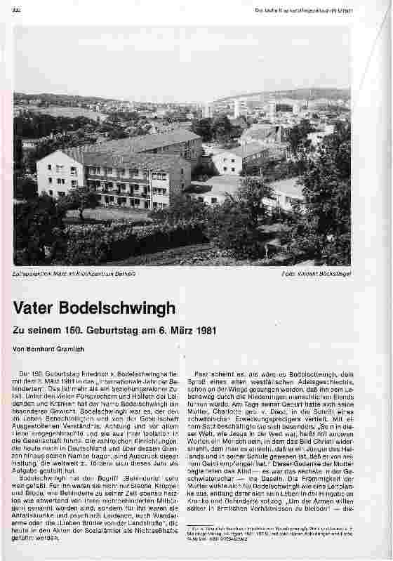 Vorschauseite 1: Vater Bodelschwingh Zu seinem 150. Geburtstag am 6. März 1981