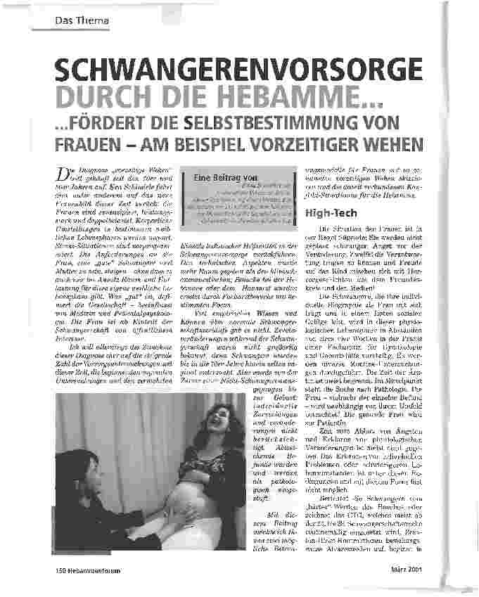 Vorschauseite 1: SCHWANGERENVORSORGE DURCH DIE HEBAMMEFÖRDERT DIE SELBSTBESTIMMUNG VON FRAUEN-AM BEISPIEL VORZEITIGER WEHEN