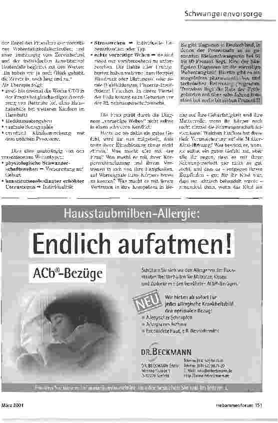 Vorschauseite 2: SCHWANGERENVORSORGE DURCH DIE HEBAMMEFÖRDERT DIE SELBSTBESTIMMUNG VON FRAUEN-AM BEISPIEL VORZEITIGER WEHEN