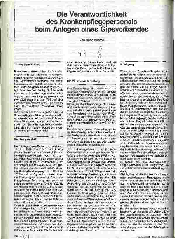 Vorschauseite 1: Die Verantwortlichkeit des Krankenpflegepersonals beim Anlegen eines Gipsverbandes