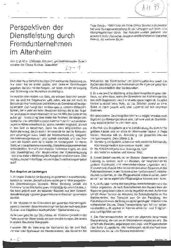 Vorschauseite 1: Perspektiven der Dienstleistungen durch Fremdunternehmen im Altenheim