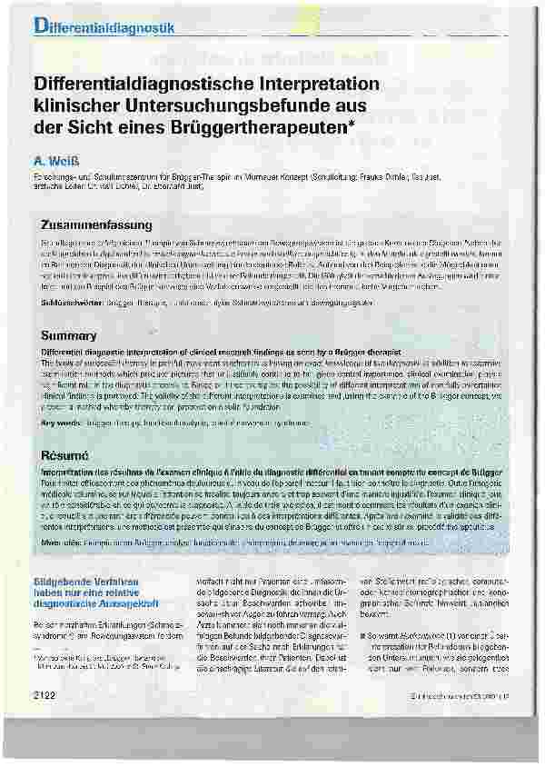 Vorschauseite 1: Differentialdiagnostische Interpretation klinischer Untersuchungsbefunde aus der Sicht eines Brüggertherapeuten