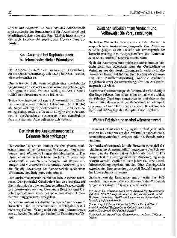 Vorschauseite 2: Haftung für Arzneimittelschäden — Der Auskunftsanspruch des Geschädigten