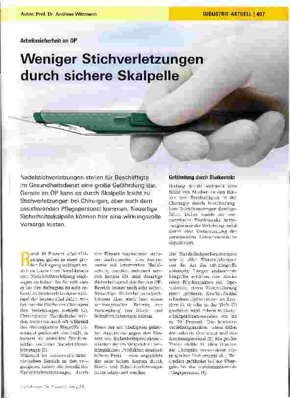 Vorschauseite 1: Weniger Stichverletzungen durch sichere Skalpelle