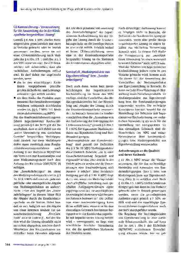 Vorschauseite 2: Herstellung von Heparin-Kochsalzlösung zur Pflege und zum Blocken von Port-SystemenWelche rechtlichen Aspekte sind in der Krankenhausapotheke zu berücksichtigen?