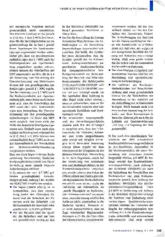 Vorschauseite 3: Herstellung von Heparin-Kochsalzlösung zur Pflege und zum Blocken von Port-SystemenWelche rechtlichen Aspekte sind in der Krankenhausapotheke zu berücksichtigen?