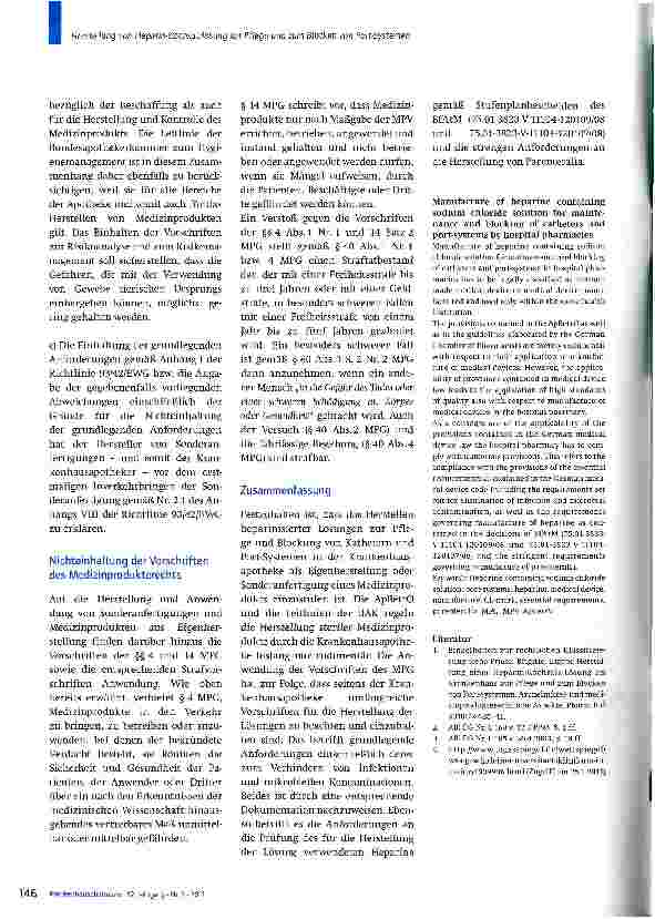 Vorschauseite 4: Herstellung von Heparin-Kochsalzlösung zur Pflege und zum Blocken von Port-SystemenWelche rechtlichen Aspekte sind in der Krankenhausapotheke zu berücksichtigen?