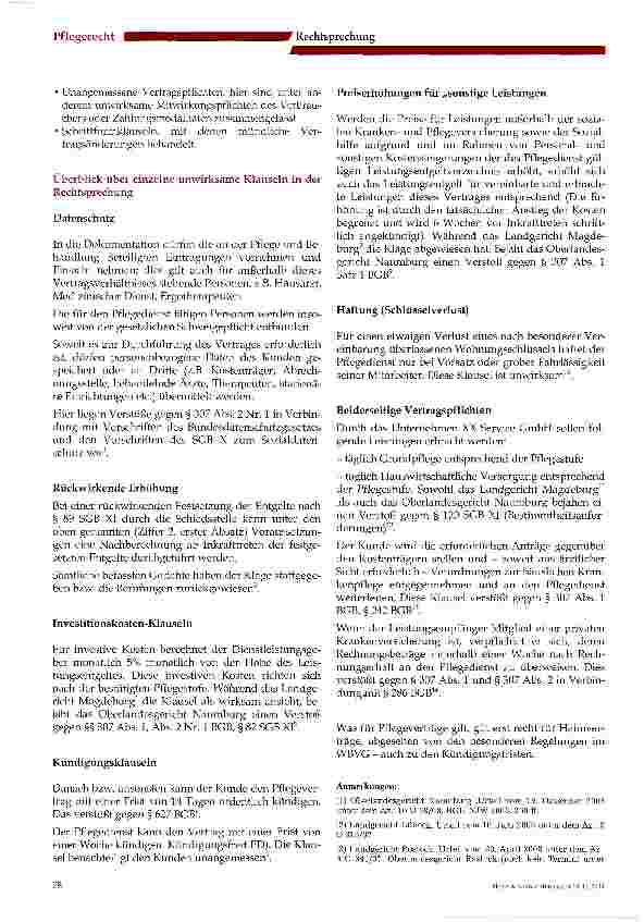 Vorschauseite 5: 14-tägige Kündigungsfrist für den Kunden im Pflegevertrag ist unangemessen undunwirksam