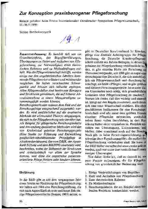 Vorschauseite 1: Zur Konzeption praxisbezogener Pflegeforschung
