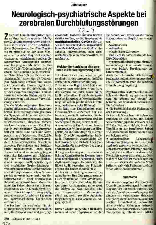 Vorschauseite 1: Neurologisch-psychiatrische Aspekte bei zerebralen Durchblutungsstörungen