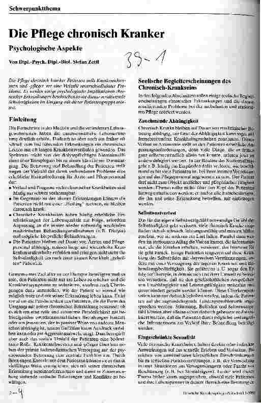 Vorschauseite 1: Die Pflege chronisch Kranker - Psychologische Aspekte