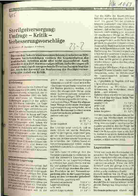 Vorschauseite 1: Sterilgutversorgung: Umfrage - Kritik - Verbesserungsvorschläge