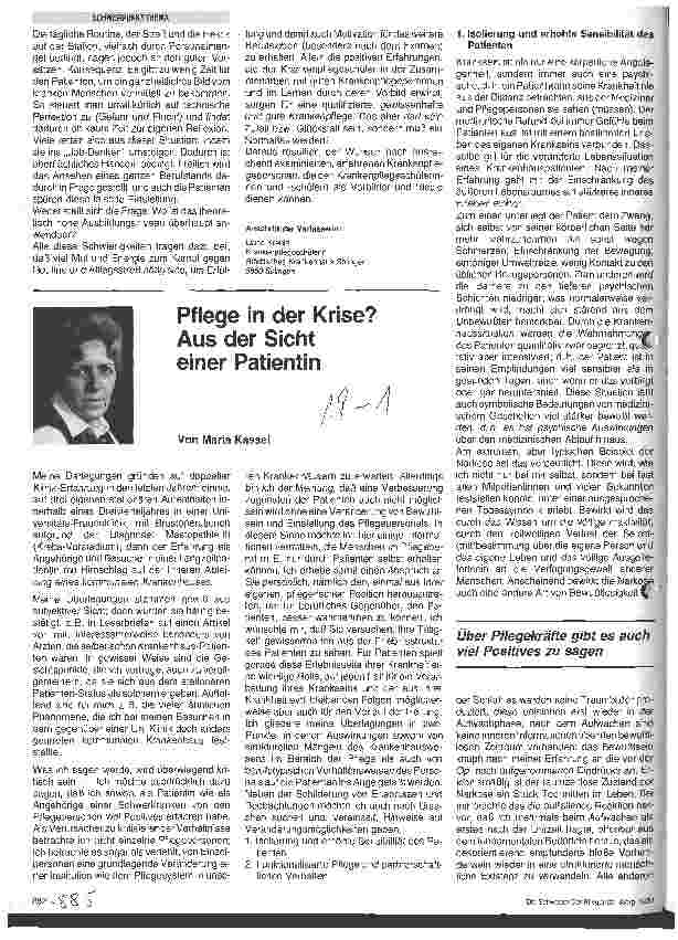 Vorschauseite 1: Plege in der Krise? Aus der Sicht einer Patientin