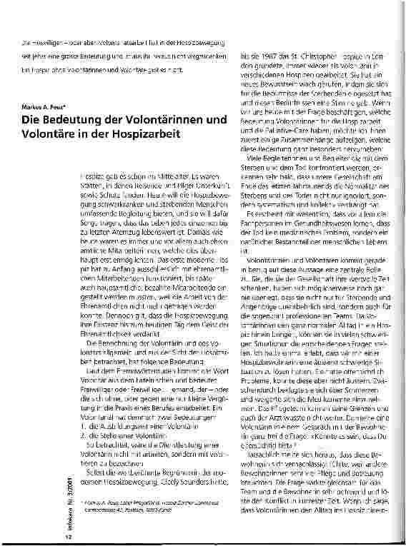 Vorschauseite 1: Die Bedeutung der Volontärinnen und Volontäre in der Hospizarbeit