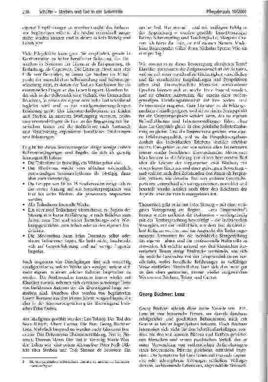 Vorschauseite 2: Sterben und Tod in der Belletristik Ein Literatur-Kolloquium im Hamburger Pflegestudiengang